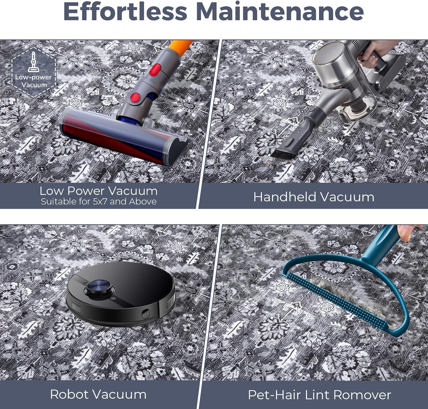 OPPODREAM Thin Vintage Black Area Rugs 5x7, 5 x 7 Retro Washable Rug Non Slip, Low-Pile Faux Wool Carpet, Distressed Floor Mat for Living Room, Bedroom, Kitchen, Office, Dorm, Dinning Room - Image 7