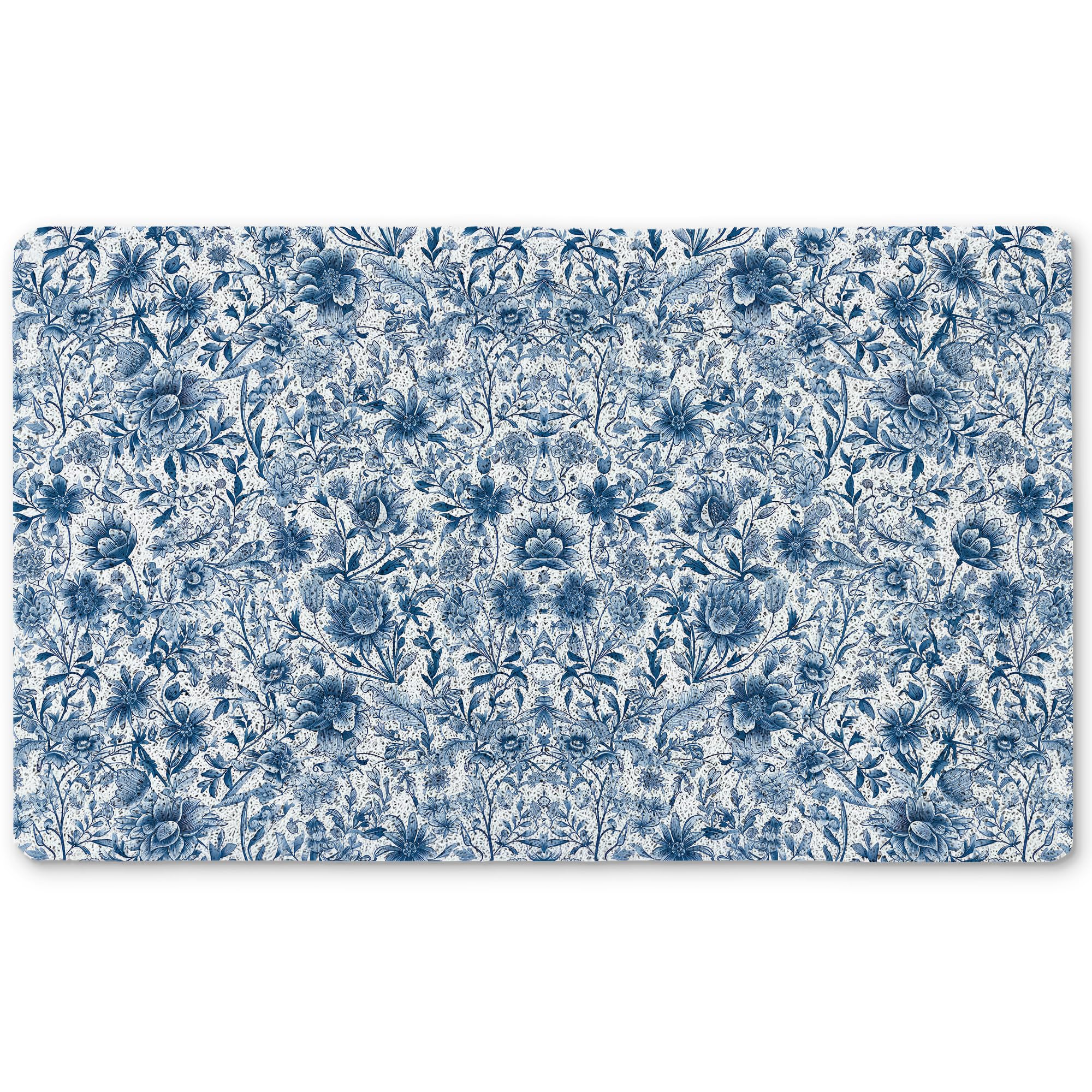 Qnhij Chinoiserie Floral Welcome Mats for Front Door, Blue and White Door Mat, Grandmillennial Botanical Doormat for Porch Outside Inside Outdoor