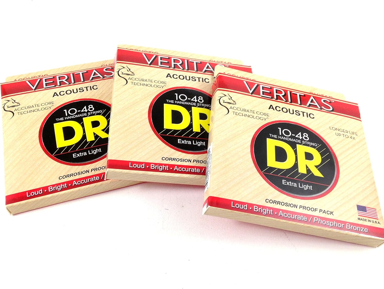 DR Guitar Strings 3 Pack Veritas Acoustic 10-48 Extra Light Phosphor Bronze