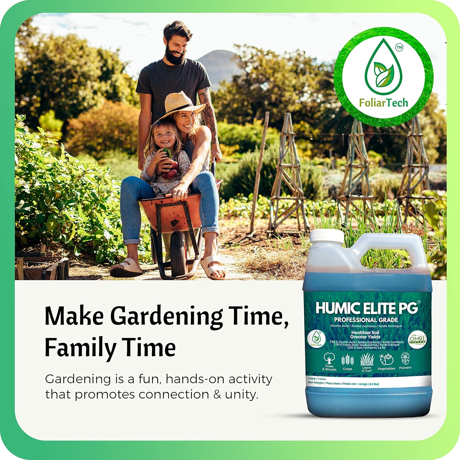 Humic Acid Organic Lawn Fertilizer - Fulvic Humic Mineral Blend for Trees, Shrubs, Ornamentals, Vegetables & Crops - Enhancer & Garden Soil Conditioner by FoliarTech, 1.1 Gallons