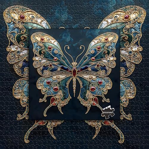 Miniatura 2 de Rompecabezas vintage de mariposa para adultos de 1000 piezas, hermosas joyas de cristal de las alas revoloteantes, rompecabezas estéticos retro de