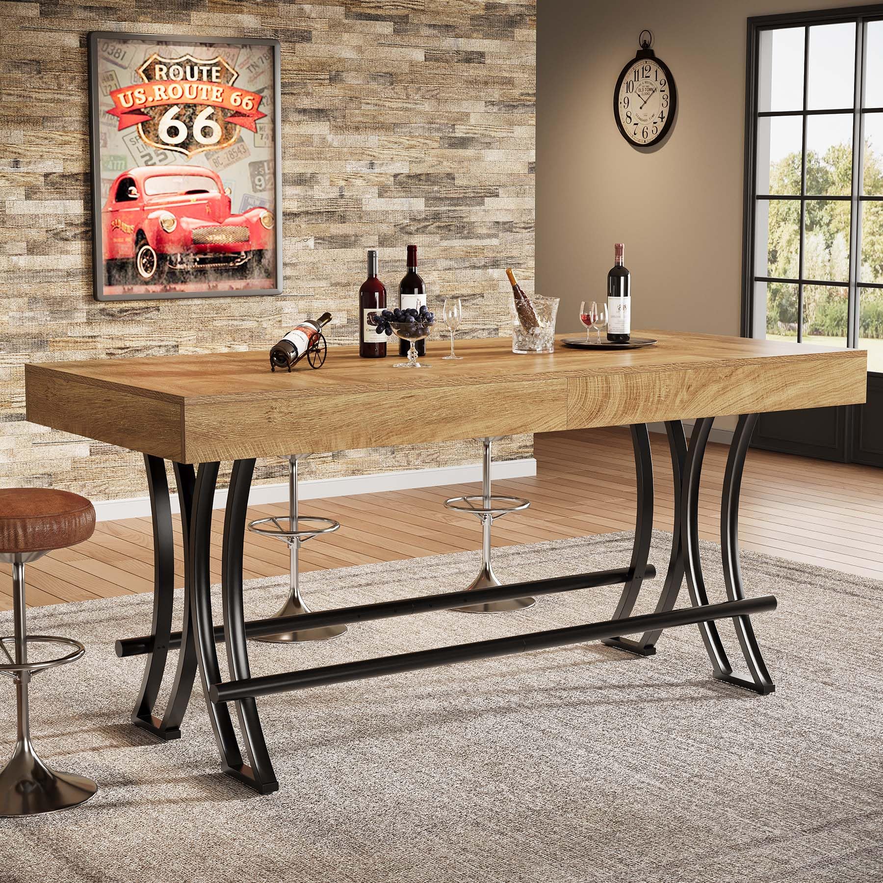 Tribesigns 160 cm Bartisch & Stehtisch, Landhaus Esstisch für 4-6 Personen, mit Fußstütze (Metallring), für Küche/Wohn-/Esszimmer – 160x70x90 cm (nur Tisch)
