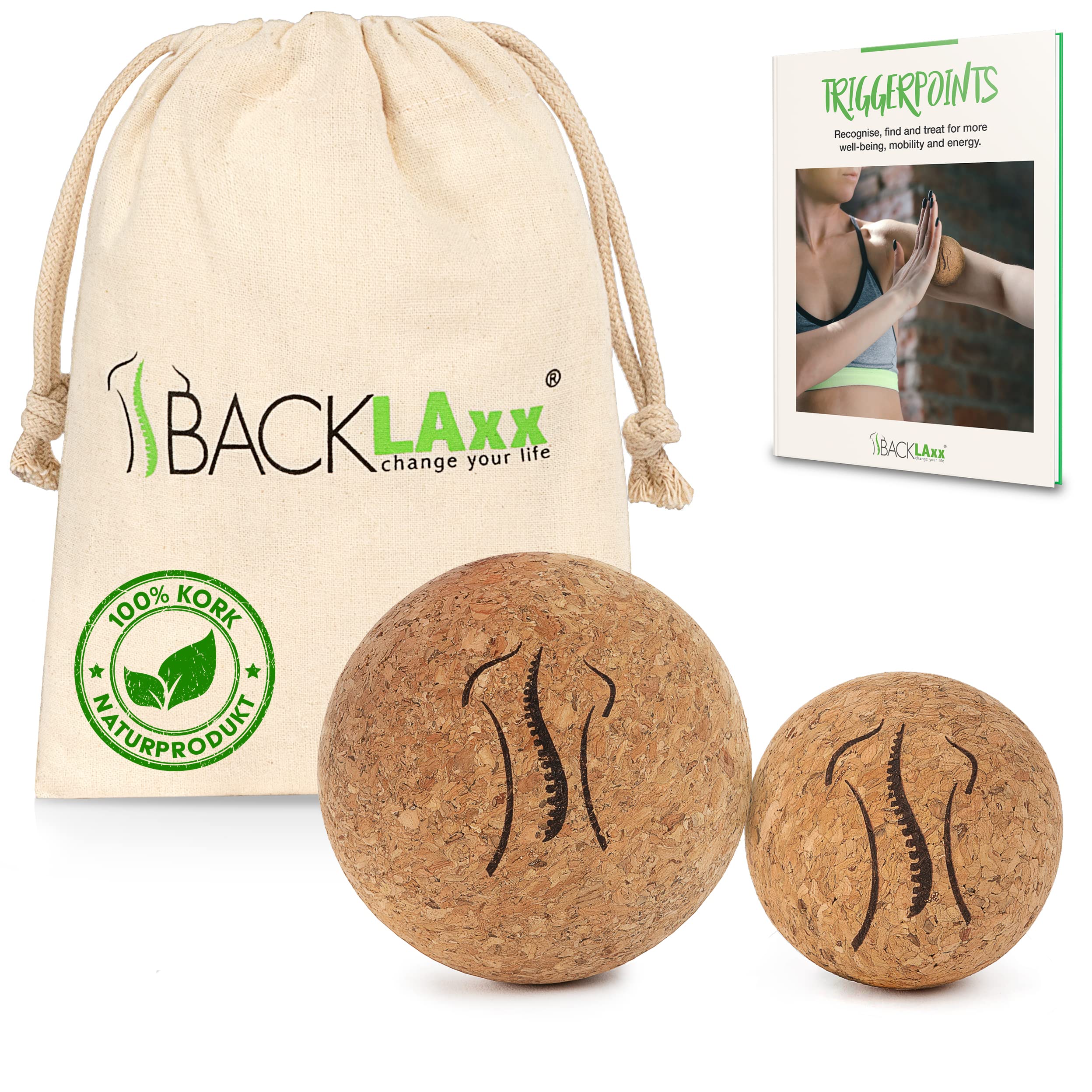BACKLAxx ® Pallina Massaggio Palla miofasciale Sughero 5cm e 7cm – Palla Massaggio Trigger Muscolare per Massage Palla Yoga Trigger Point Ball Pallina Massaggio Piede Pallina Miofasciale