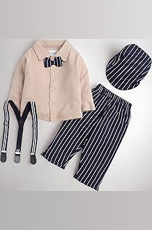 Boy's Cotton Printed Full Sleeves Shirt Pant Set With Suspender & Cap (Peb9937)