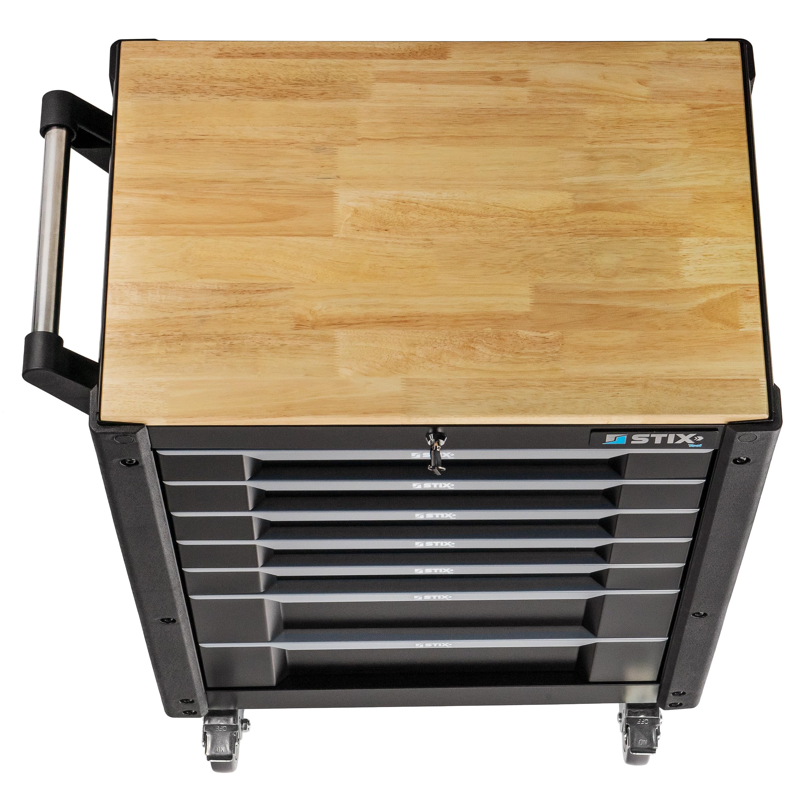 STIX UltimatePro C7 Servante d'atelier 7 tiroirs, Plateau en Bois d'hévéa