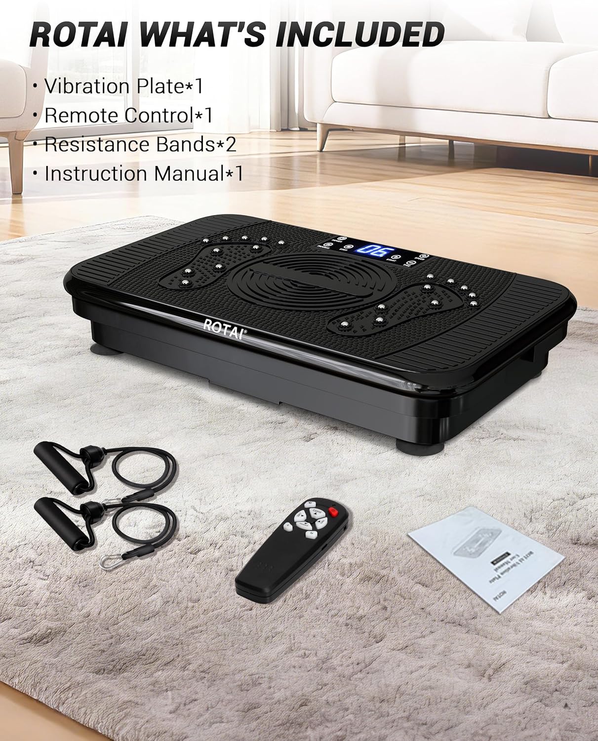 ROTAI Vibration Plate for Lymphatic Drainage & Full Body Workout - Home Exercise Machine for Weight Loss and Muscle Toning for Men & Women, 400 lbs Capacity Fitness Platform