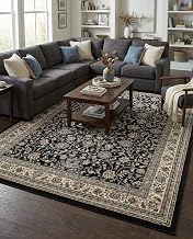 Rugs.com - Yasmin Collection Rug – 9' x 12' Black Traditional Area Rug – Stain Resistant, Easy Care, Perfect for Living Rooms and Dining Rooms