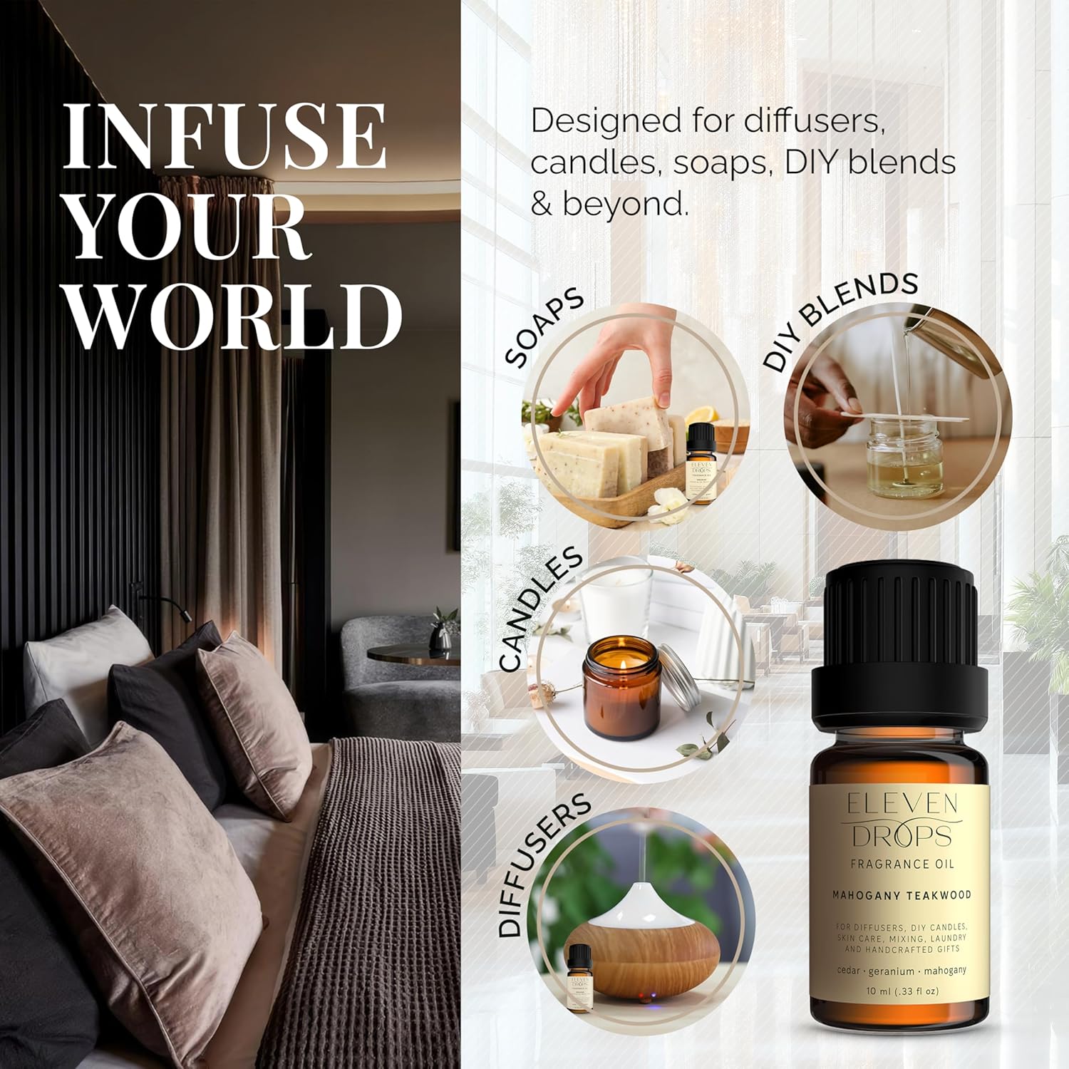 Mahogany Teakwood Diffuser Oil – Premium Fragrance Oil for Cold Air Diffusers, Home, Office, DIY Candles – Rich Woody Aroma, Long Lasting, Pet Friendly, Made in USA, 10ml Glass Bottle - Image 2