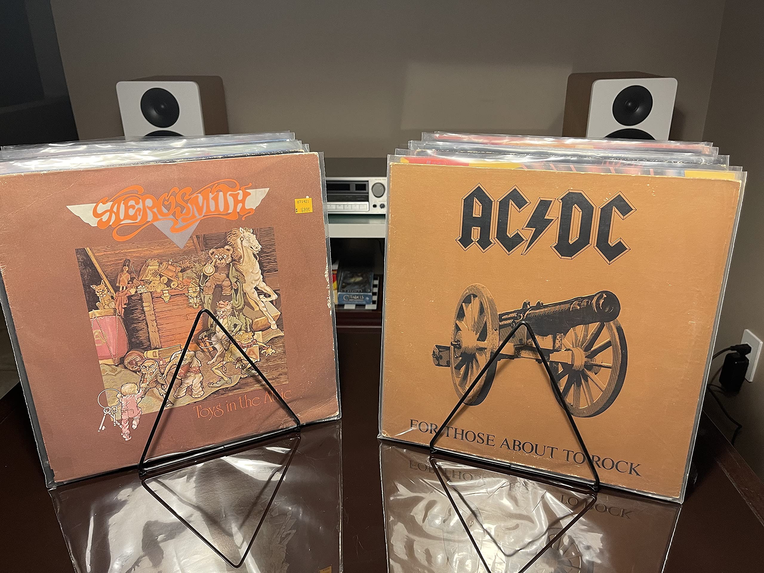 Skywin Confezione da 2 supporti triangolari in vinile, contiene fino a 60 album, supporto per dischi in vinile in metallo, per esporre i tuoi album preferiti, riviste e giornali, organizer da