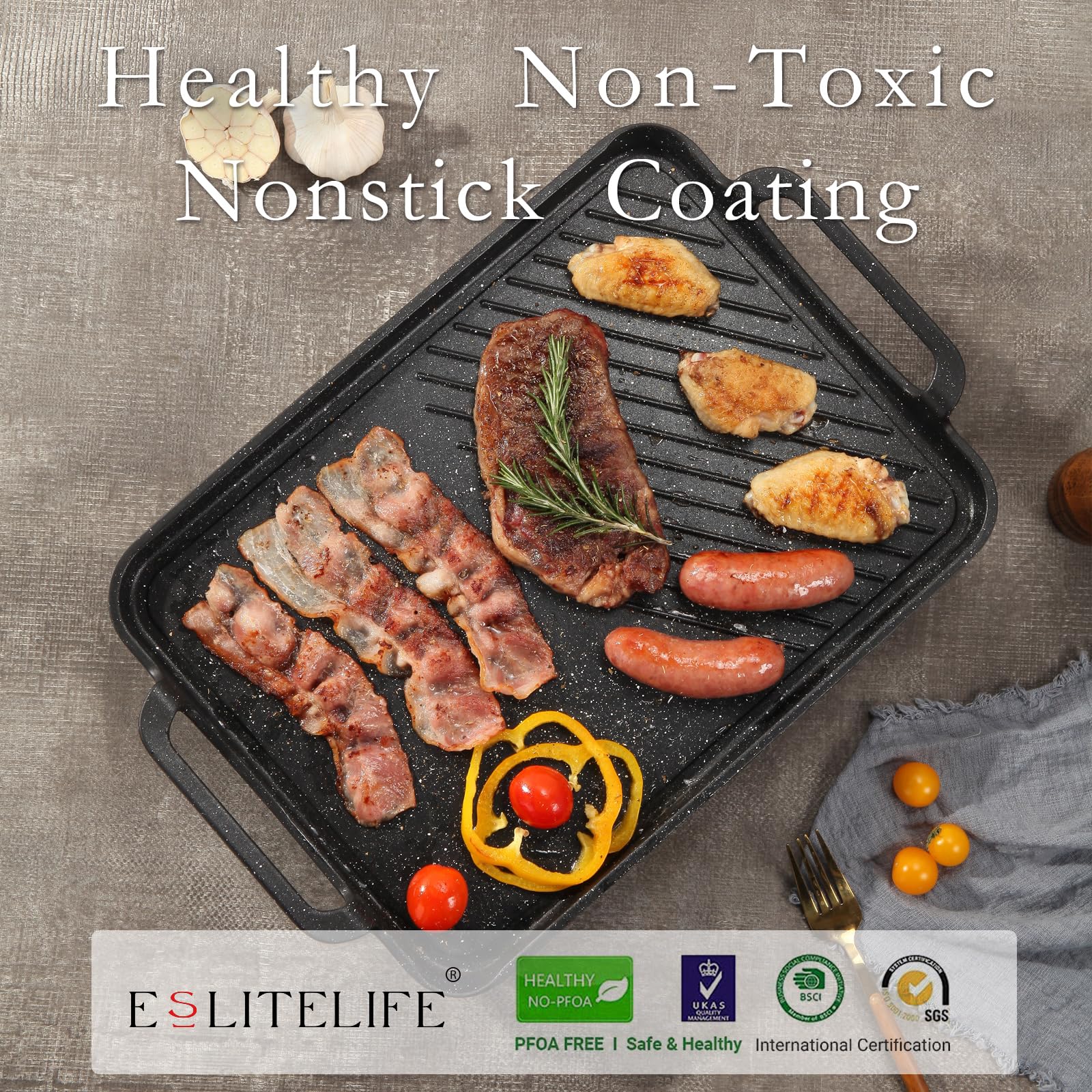 Sartén antiadherente de 11 x 17 pulgadas para cocinar en interiores y exteriores, versátil sartén grande de inducción 2 en 1 para estufas, sin PFOA, color negro 3