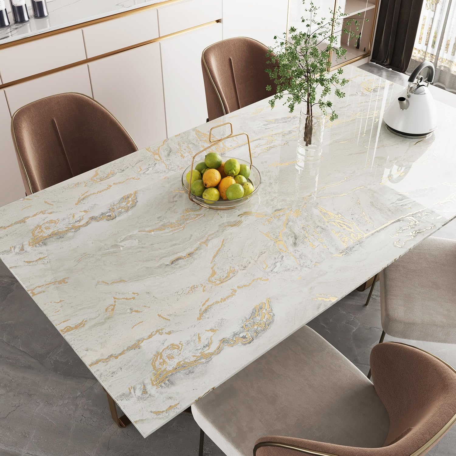 Marble Contact Paper Beige Gold Marble Wallpaper Glossy Peel and Stick Countertop Self Adhesive Granite Sticker Countertop Waterproof Wallpapers for Shower Backsplash Desk Vinyl Wrap Locker