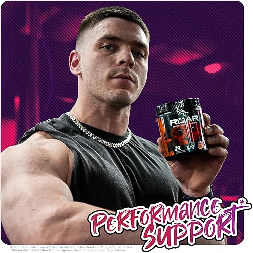 Vista 32 de Rule 1 R1 Roar - Polvo de pre-entrenamiento con creatina, beta-alanina, citrulina, electrolitos y cafeína (30 porciones, mango melocotón)