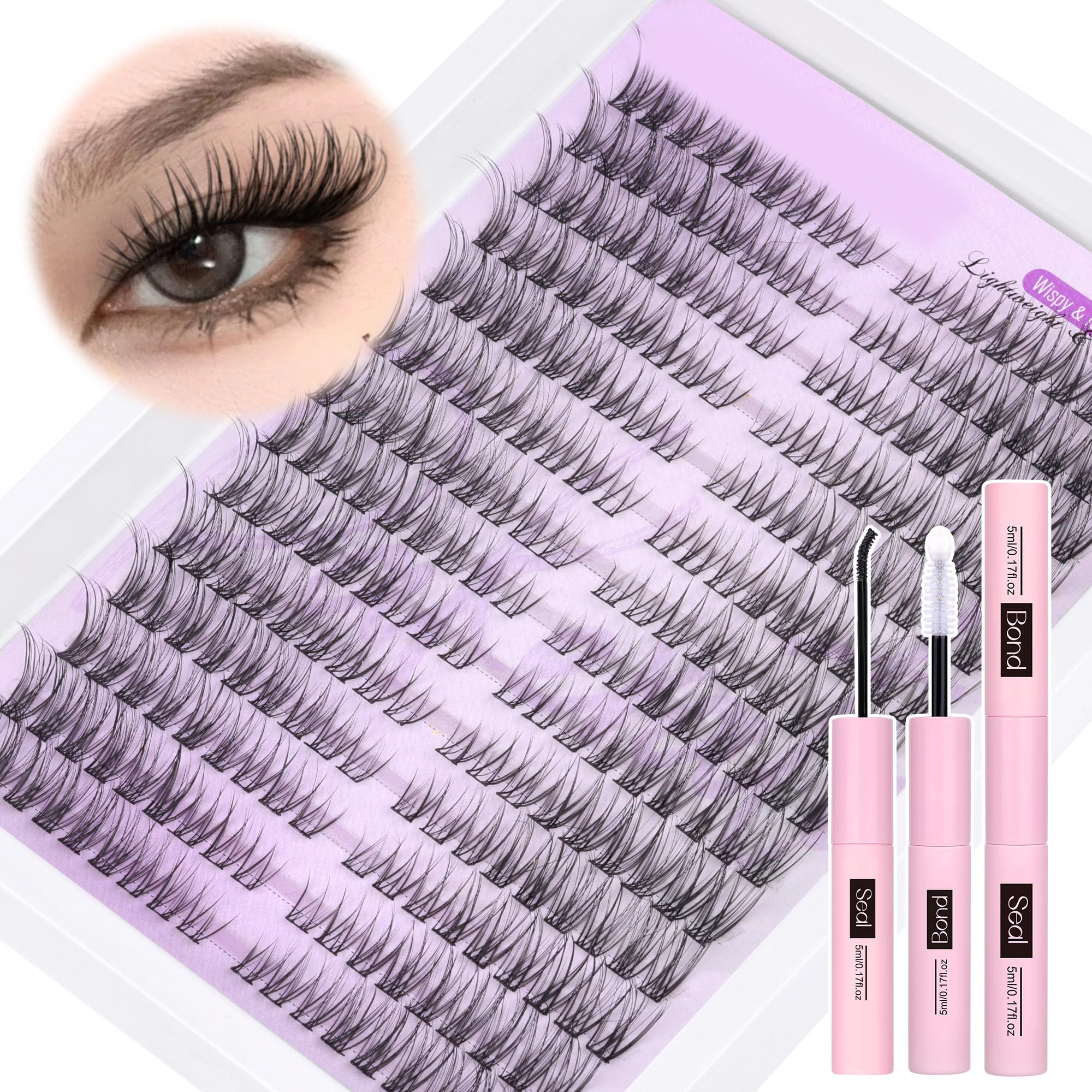 PHKERATA Wispy Lash Extension Kit Natural Lash Clusters Kit DIY Eyelash Extensions Kit 252 pcs Individual Lashes Clusters Wispy Eyelash Clusters with