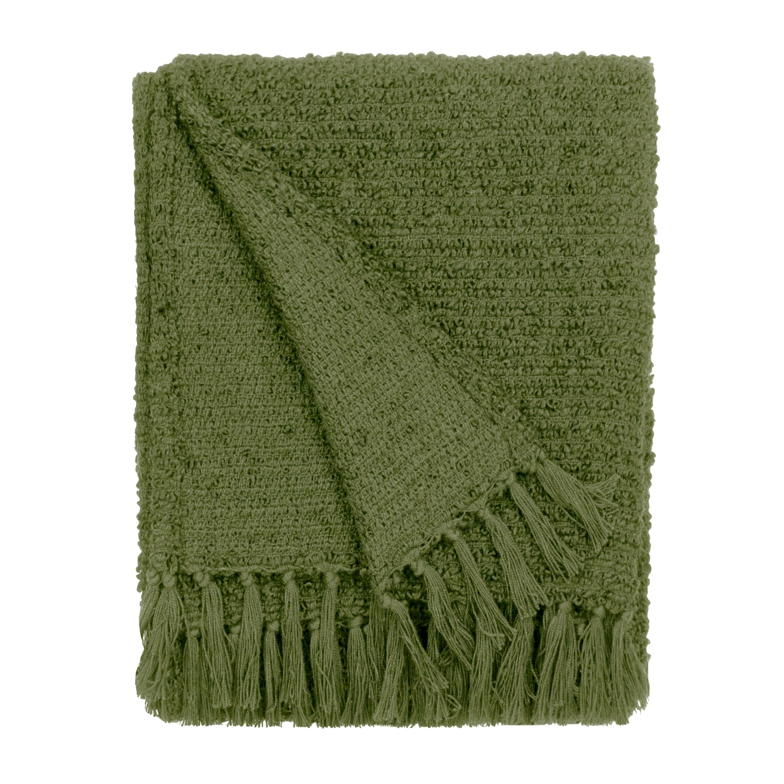 Yard Furn Candar Textured Boucle Throw – Soft Boucle Fringed Design (Khaki – 130x170cm)