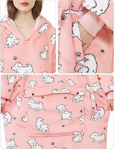 Miniatura 6 de KFUBUO Manta con capucha para adultos, todos los patrones, manta de gran tamaño con bolsillo, Perro