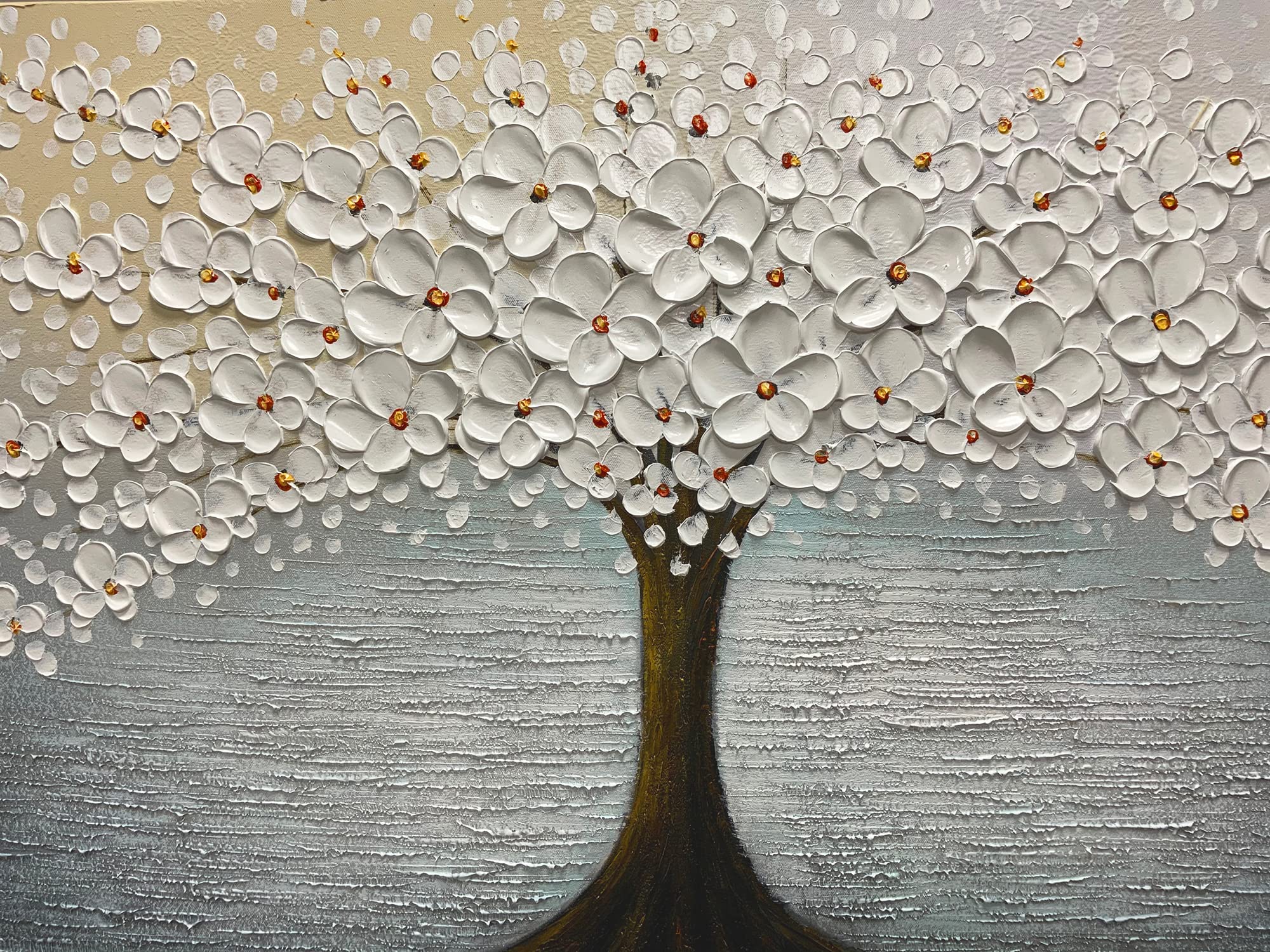 Amazon.co.jp: MUWU 絵画 24 x 48インチ ホワイトフラワー絵画 3D抽象