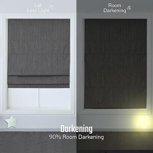 Miniatura 8 de Persianas romanas 100% opacas sin cordones para ventanas, tejido texturizado, aislamiento térmico, color pimienta, 30 pulgadas de ancho x 64