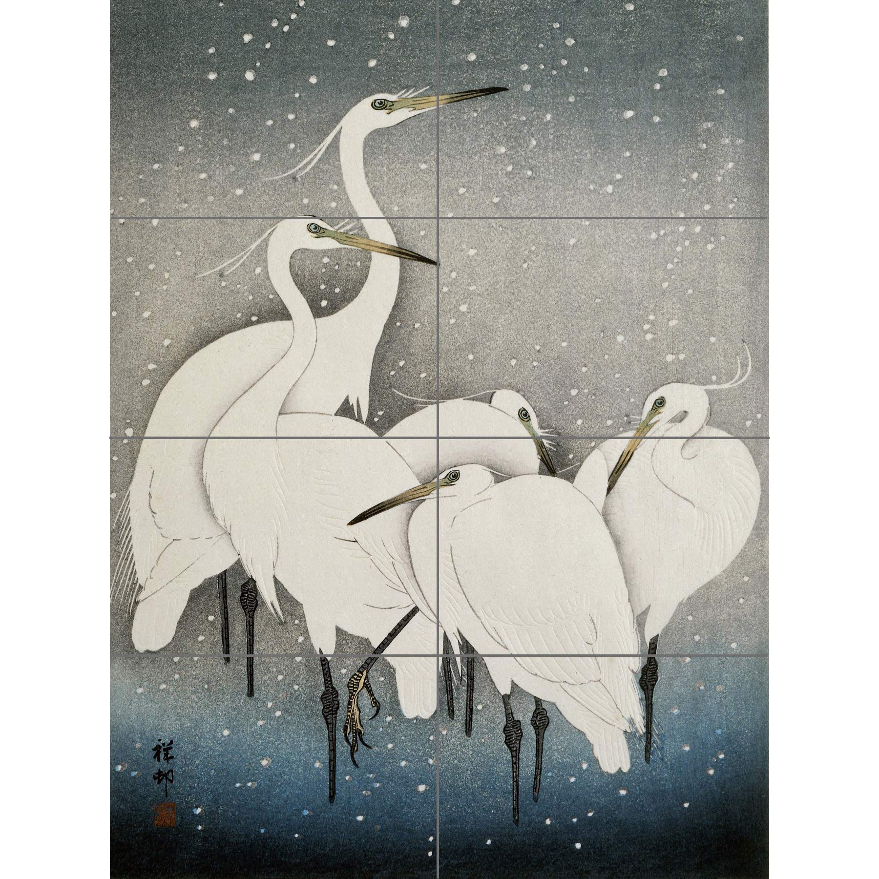 Artery8 Ohara Koson Group Of Egrets Japanese Painting XL Giant Panel Poster (8 Sections)