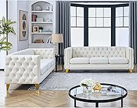 Vista 7 de mikibama Juego de 2 sofás de terciopelo para sala de estar, 2 sofás de 3 plazas con botones, modernos sofás tapizados de 3 asientos con adornos