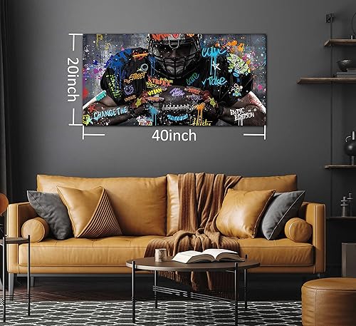 Miniatura 7 de JKWALL77 Arte de pared en lienzo de fútbol americano para dormitorio, decoración de habitación para niños adolescentes, arte de pared de graffiti