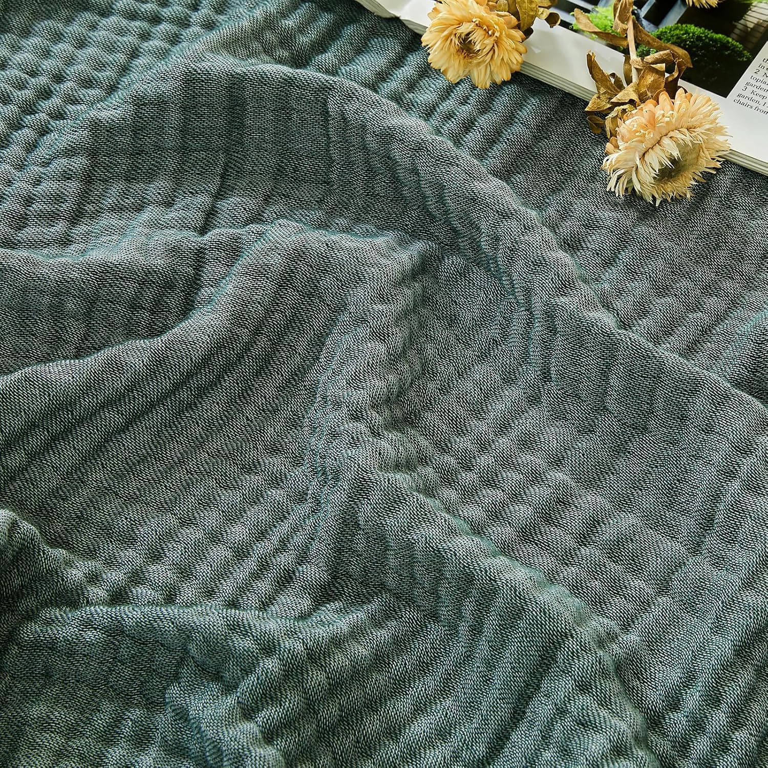 EMME Manta de Muselina de 150 x 200 cm, Tejido Melange de 4 Capas, Certificado Oeko-Tex, Manta Suave y Manta de algodón para sofá y Cama