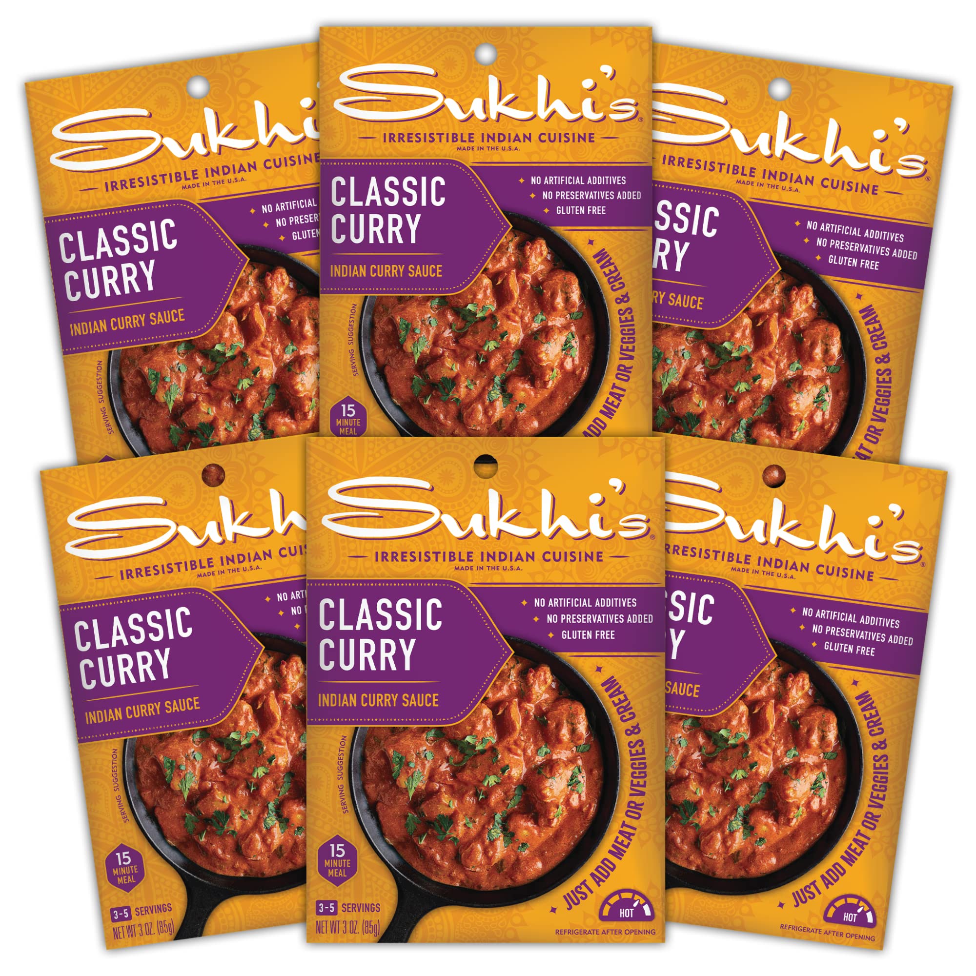 Sukhi's Indian Curry Paste - Classic Curry Sauce 3oz (Pack of 6), 84 Servings Gluten Free Simmer Sauce Indian Sauce
