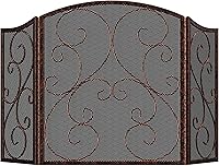 Vista 12 de Fire Beauty Pantalla de Chimenea de 3 Paneles de Hierro Forjado Metálico 48"(L) x 30"(H) Protector contra Chispas (Acabado Dorado)