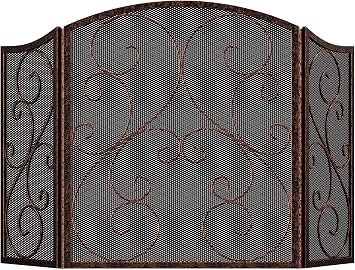 Fire Beauty Fireplace Screen 3 Panel Wrought Iron Metal 48"L x30H Spark Guard CoverBrushed Copper