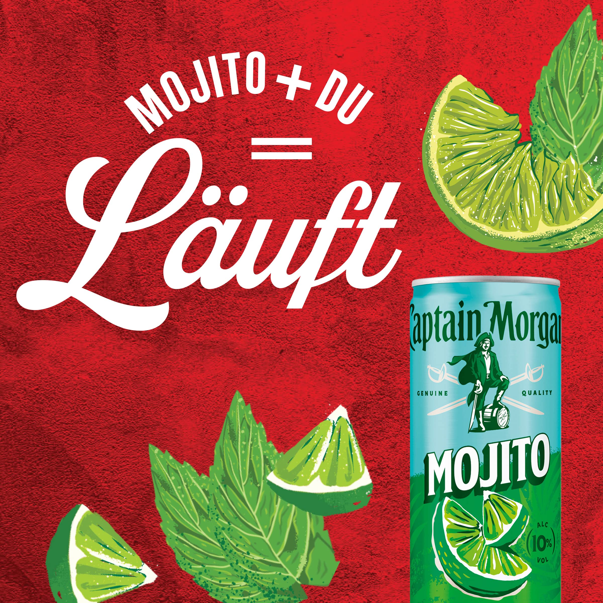 Captain Morgan White Rum Mojito, Erfrischendes Mixgetränk mit 10 Prozent Alkohol, 12 Dosen x 250 ml (EINWEG Verpackung), Weißer Rum mit Limetten- und Minzgeschmack für unterwegs