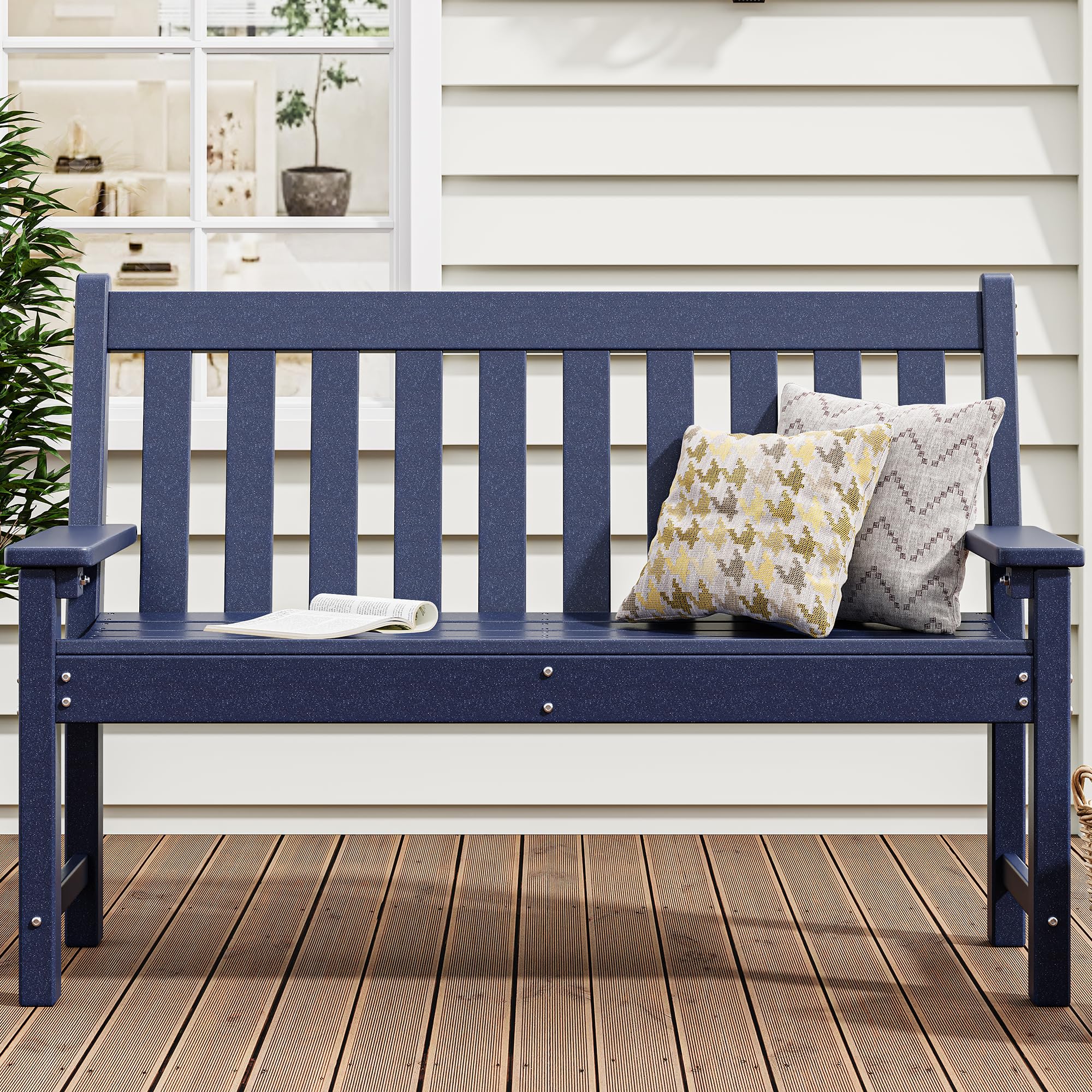 YITAHOME Garden Bench, All Weather Outdoor Bench for 2-3 Persons, Fade/Rot  Resistance Patio Benches for Park, Porch, Patio Backyard (Navy)