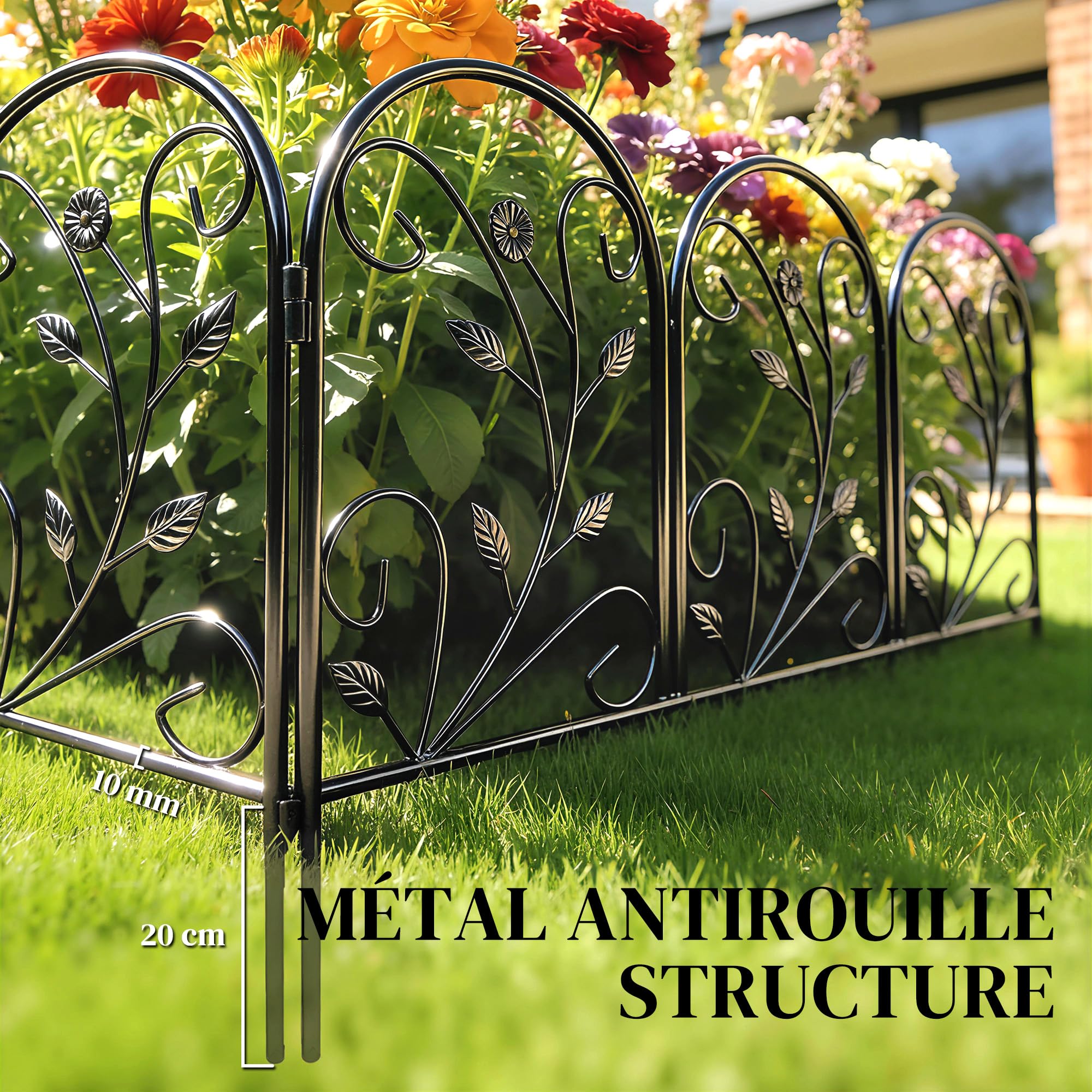 Outsunny Clôture de Jardin Décorative 5 Panneaux pour Patio 80x60 cm Noir | Panneaux de Clôture Antirouille, pour Animaux, Bordure Paysagère, Fleurs, Extérieur