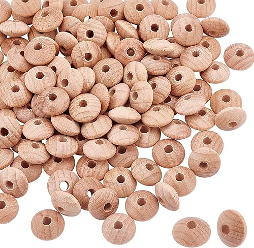 PH PandaHall 120 cuentas de ábaco de madera de haya, espaciador de disco de ábaco de 0.59 pulgadas, cuentas de madera Rondelle espaciadoras de