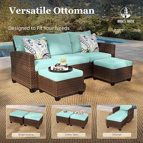 Miniatura 7 de HERA'S HOUSE - Juego de muebles para patio con mesa para fogata, muebles de mimbre para exteriores, sofá de conversación con asientos profundos para