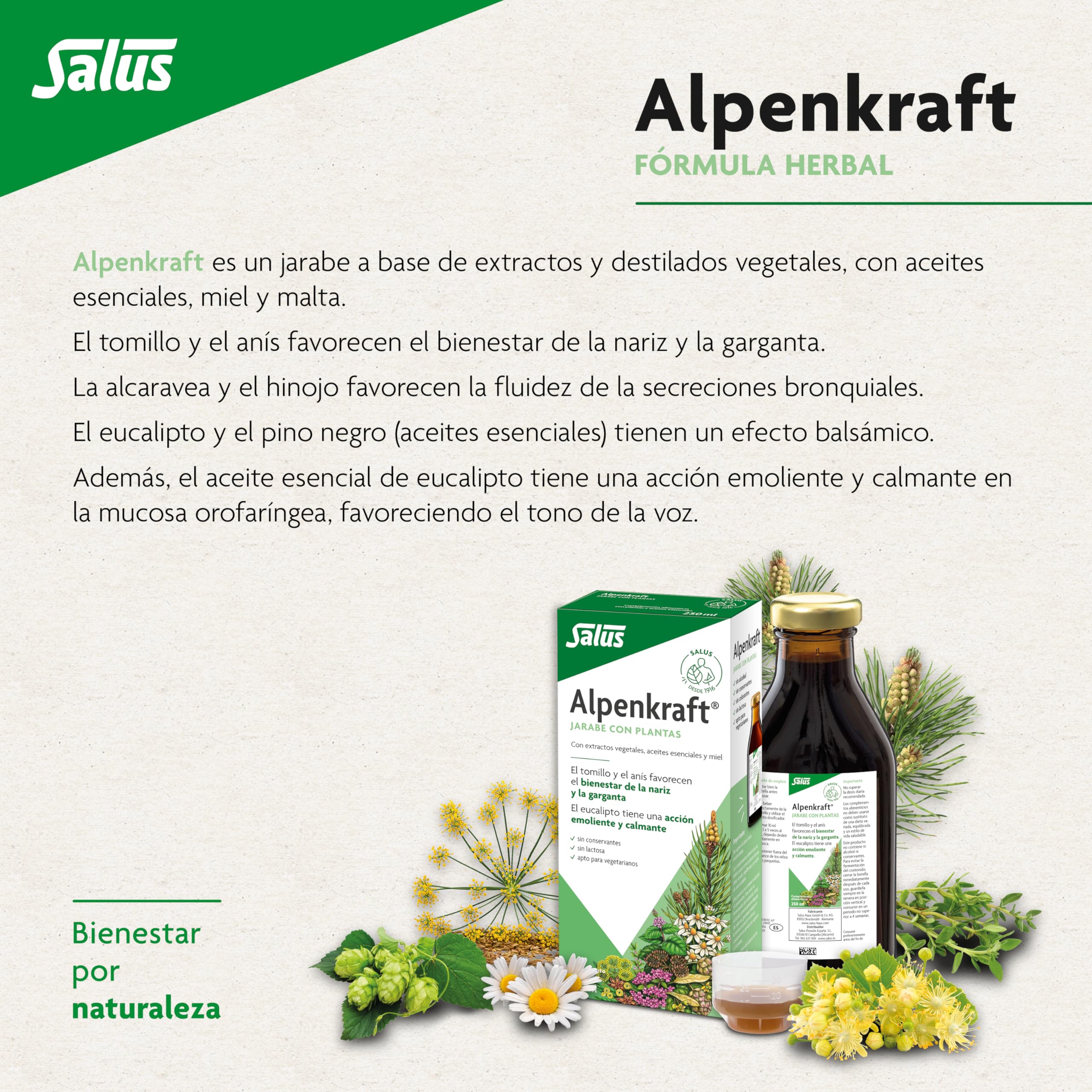 Salus Alpenkraft - Sirop Naturel Bronches et Toux - Soulage la Gorge et les Bronches - En Cas de Toux, Rhumes - 250 ml