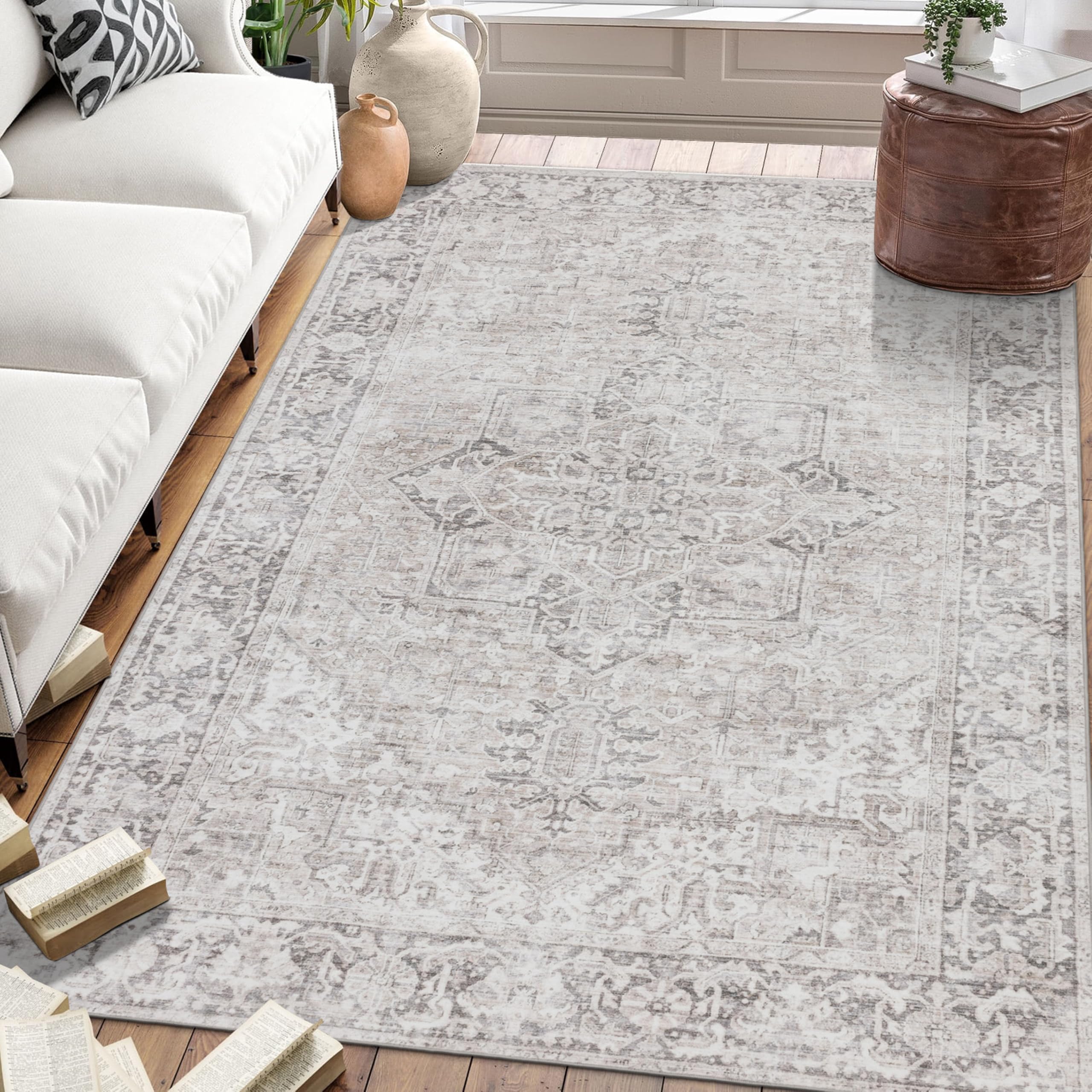 ReaLife Rugs Machine Washable Area Rug Runner - Living Room Bedroom Bathroom Kitchen Entryway Office - Padded Low Pile Stain Resistant Premium - Boho