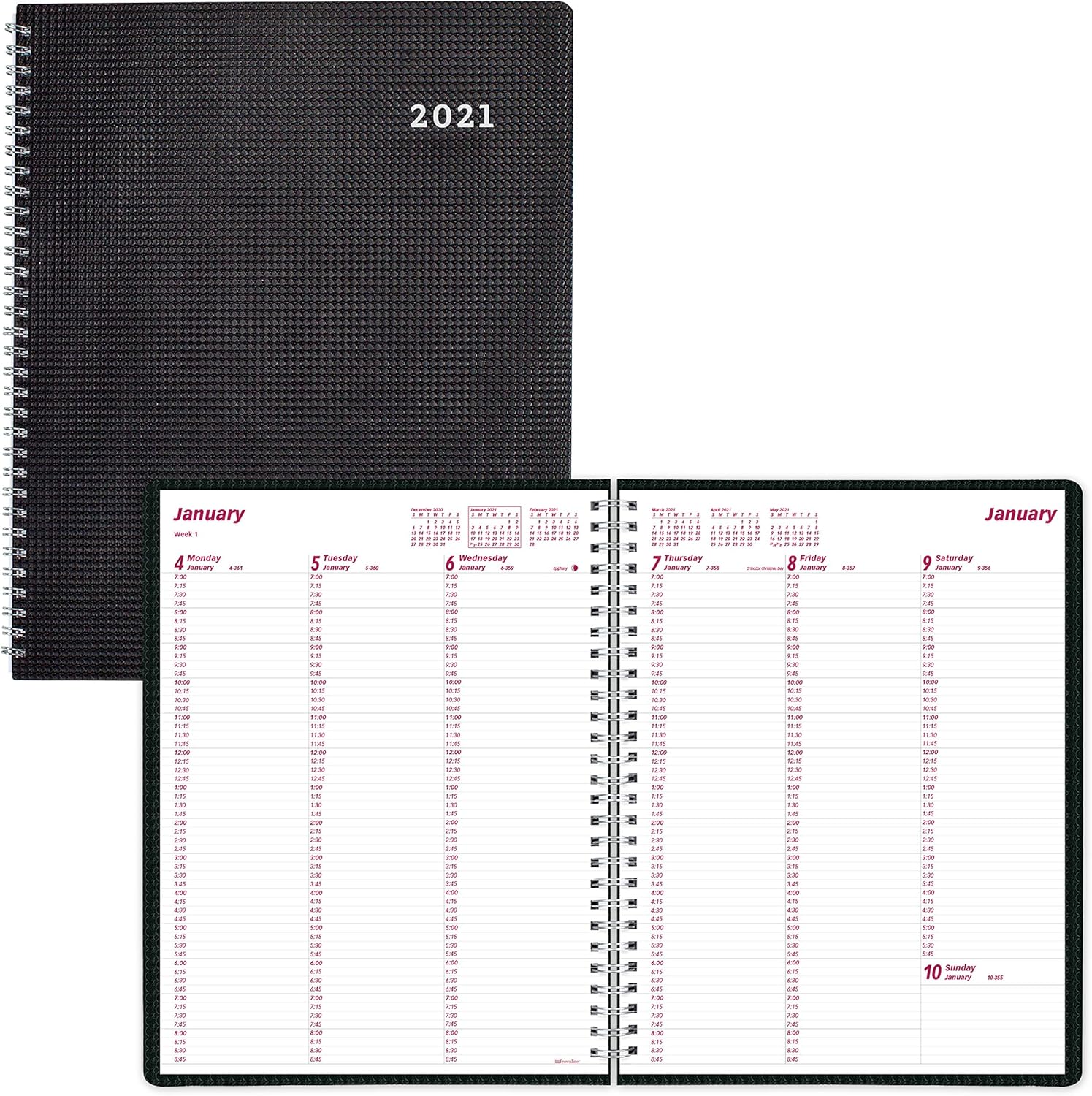 Brownline 2024 DuraFlex Weekly Planner, Appointment Book, 12 Months, January to December, Twin-Wire Binding, 11" x 8.5", Black (CB950V.BLK-24)