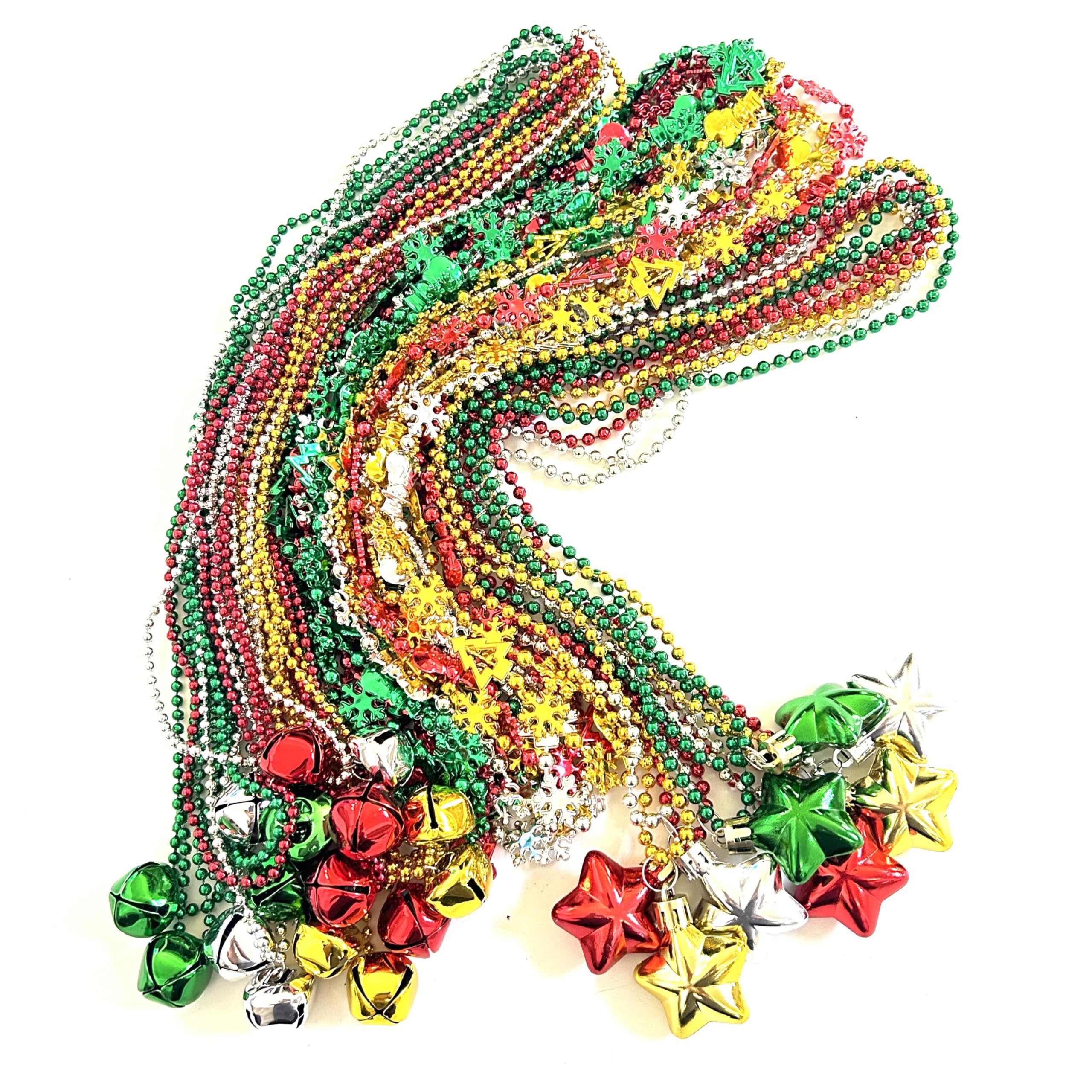 YSPPF 36 Pcs Christmas Beads Necklaces Bulk Red Green Gold Silver Christmas Tree Holiday Party Beads Necklaces Party Supplies