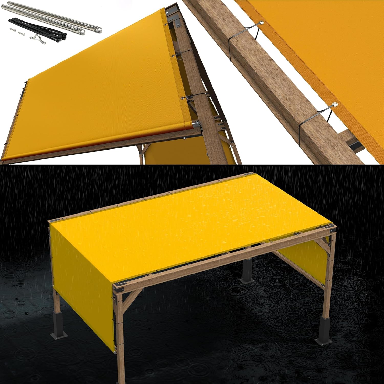 Royal Shade 8' W x 25' L Yellow Waterproof Pergola Sun Shade Canopy Replacement Cover, 220 GSM Cloth for Outdoor Patio, 95% UV Blockage, Includes Stainless Steel Weighted Rods (We Customize)