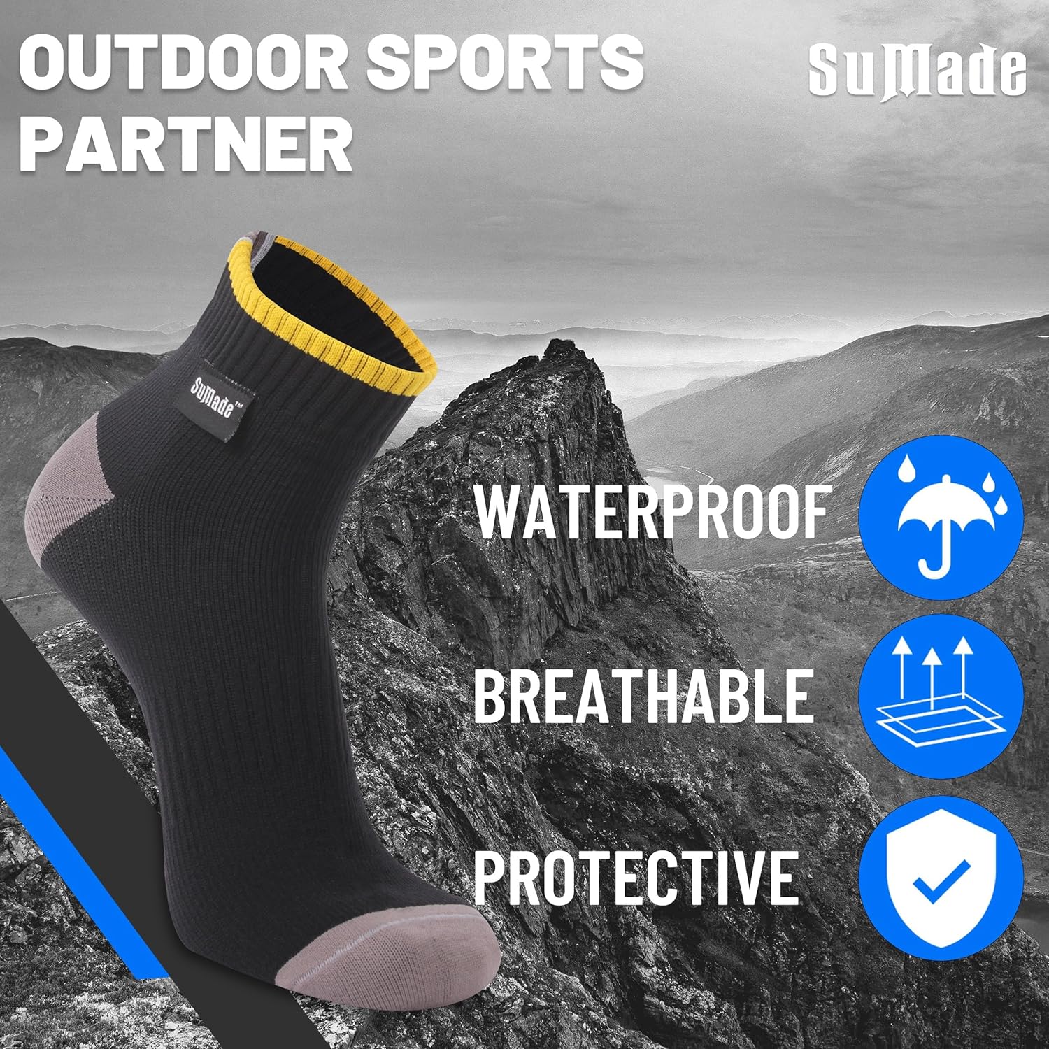 Merino Wool Waterproof Socks, 1 Pair Waterproof Hiking Socks for Hiking, Running -Breathable & Warm for All Seasons