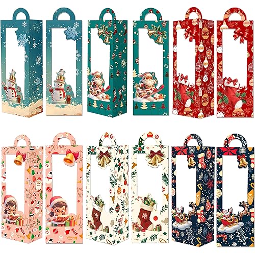 QZYCMHOO 24PCS Christmas Treat Boxes with Handle, 6 Designs Cardboard Gift Boxes with Clear Window for Holiday Cookie Candy Packaging, Christmas House Candy Boxes Party Favor Supplies