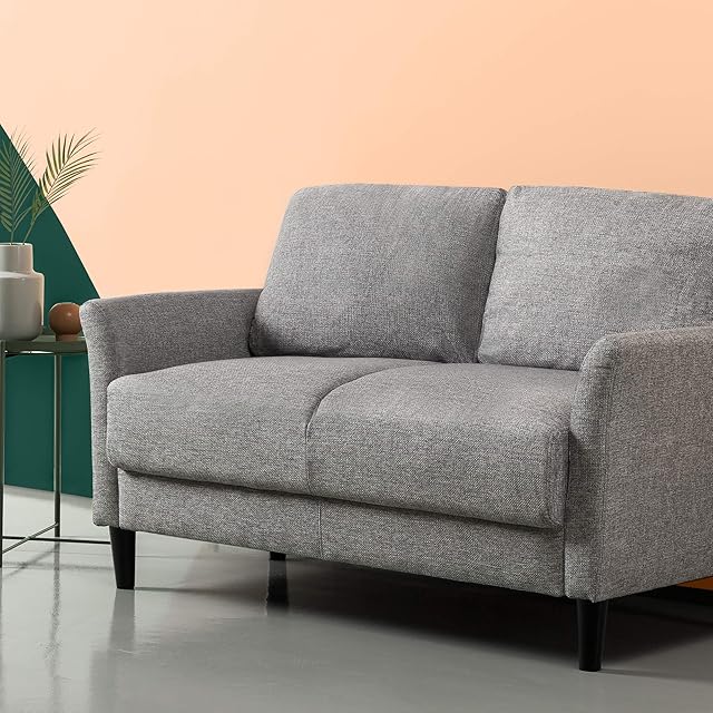 ZINUS Jackie Loveseat Sofa | Contemporary | Easy, Tool-Free Assembly | Flared Arms | Tapered Legs | Sofa-in-a-Box | Soft Grey