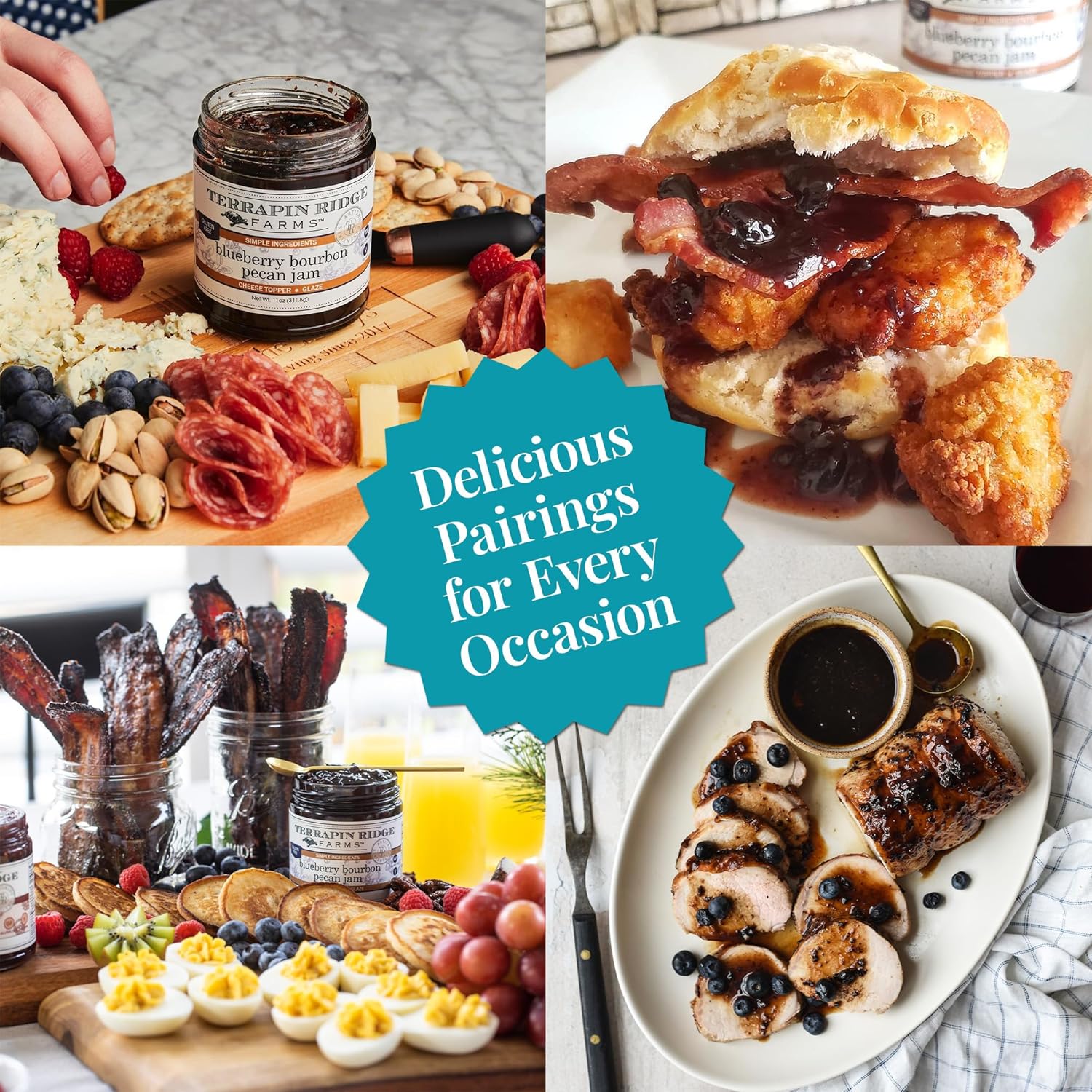 Terrapin Ridge Farms Blueberry Bourbon Pecan Jam - Sweet & Flavorful Jam with Blueberries, Pecans, Raisins, Cinnamon, and Bourbon - Perfect for Toast, Meats, and Desserts - Two 11 oz Jar