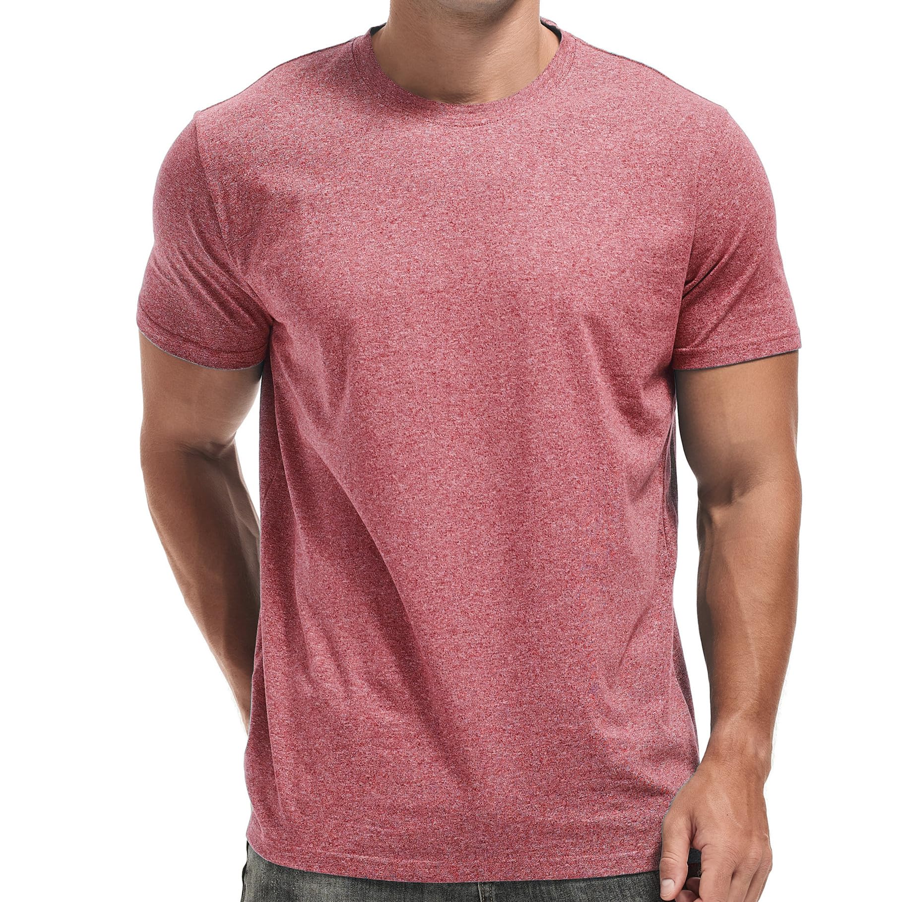 VEIISAR Herren Langarm und Kurzarm T-Shirt aus 200g Baumwolle - Zweiarben-Melange Unterzieh-Shirt - Weich, Dehnbar