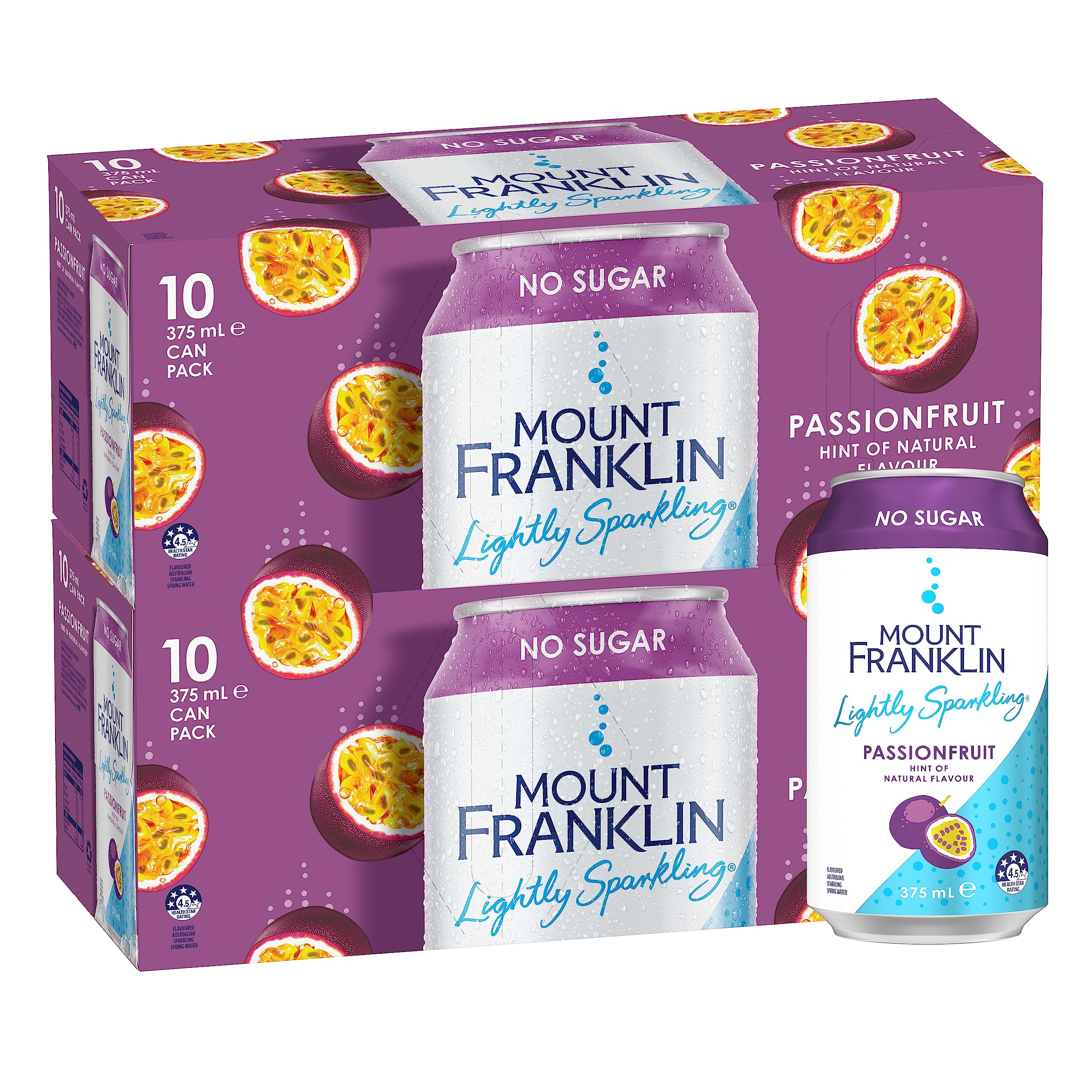 Mount Franklin Lightly Sparkling Water Passionfruit Multipack Cans 20 x 375mL