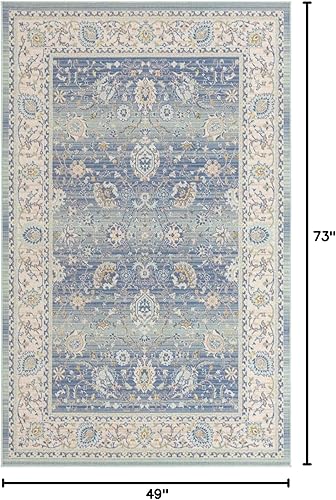 Miniatura 2 de Unique Loom Whitney Collection - Alfombra tradicional con borde rectangular (4 pies x 6 pies, color azul francés)