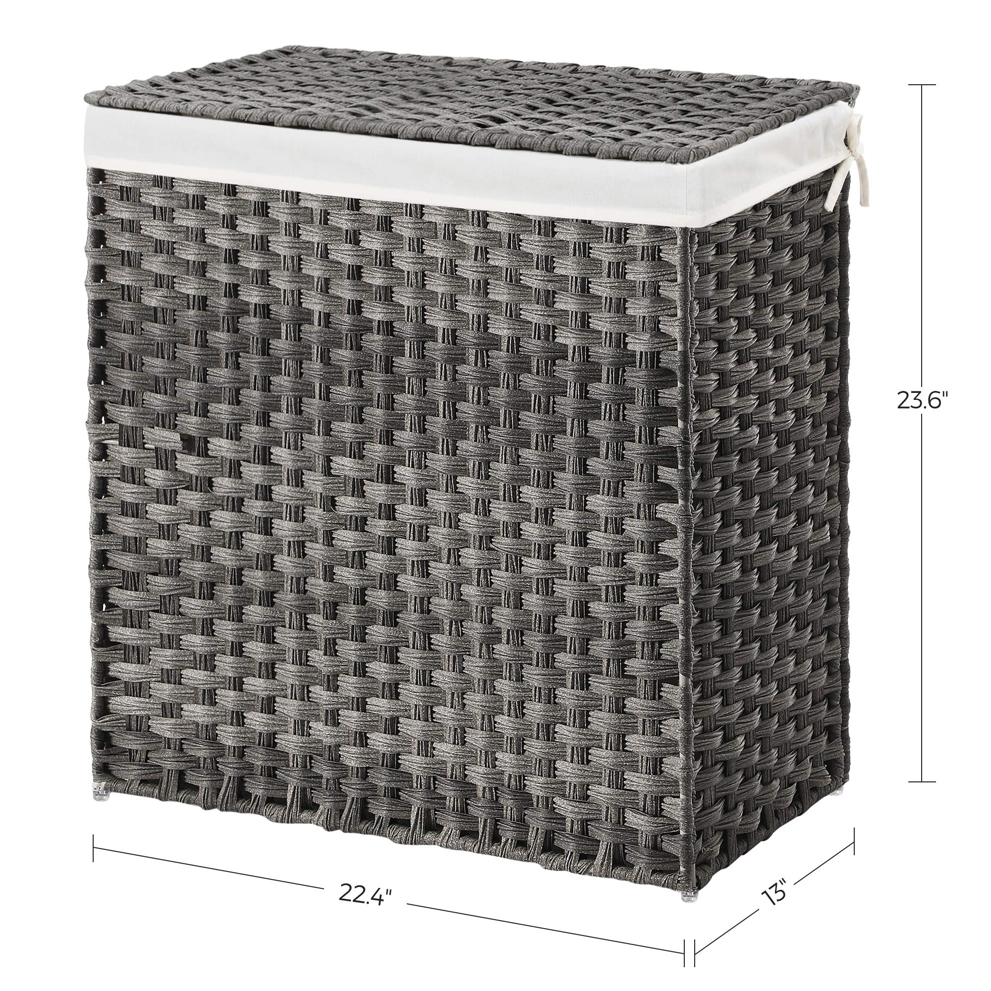 SONGMICS Divided Laundry Hamper, 110L Synthetic Rattan Handwoven