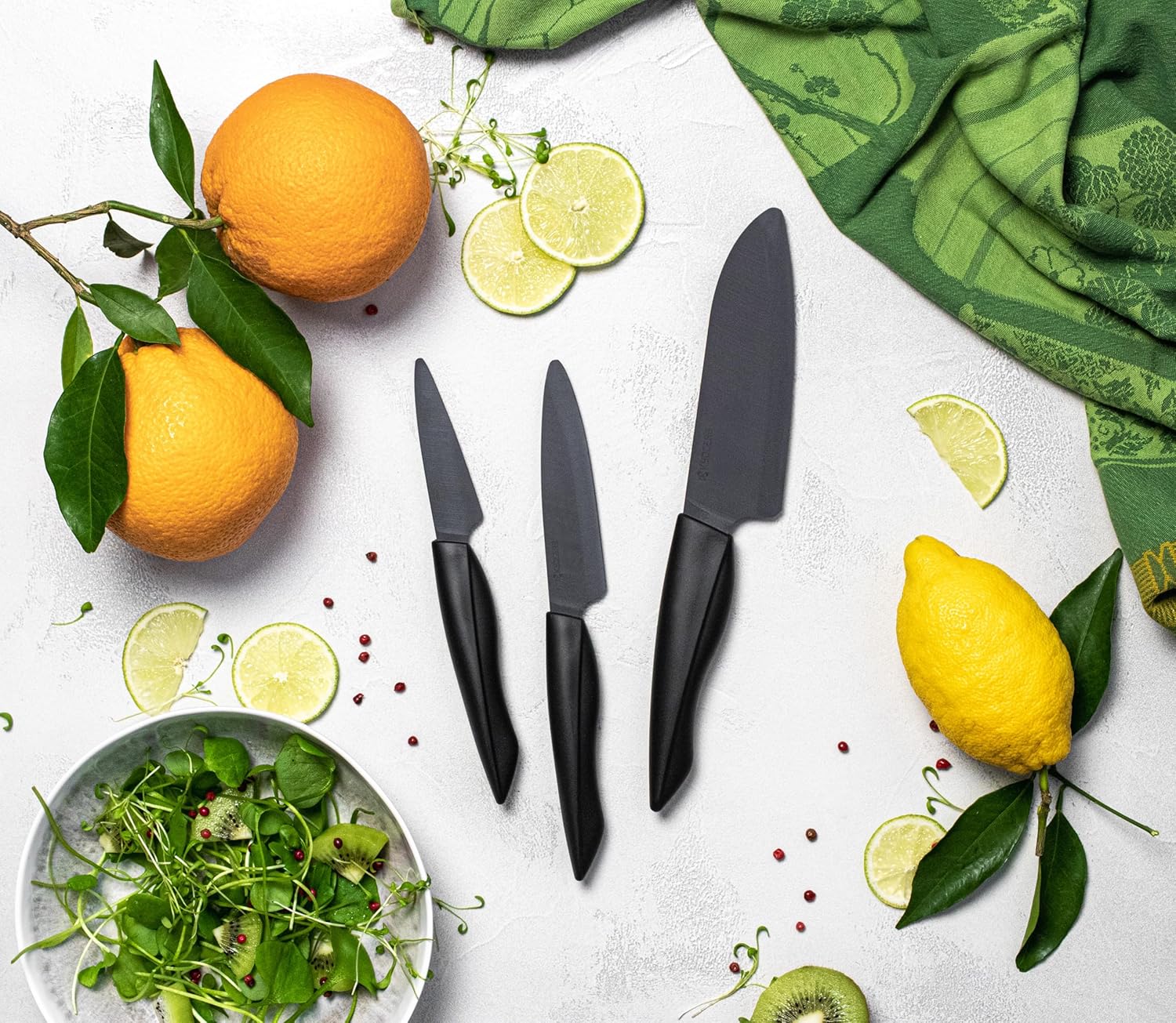 Kyocera Innovation Series Ceramic 5.5" Santoku Knife, with Soft Touch Ergonomic Handle-Black Blade, Black Handle