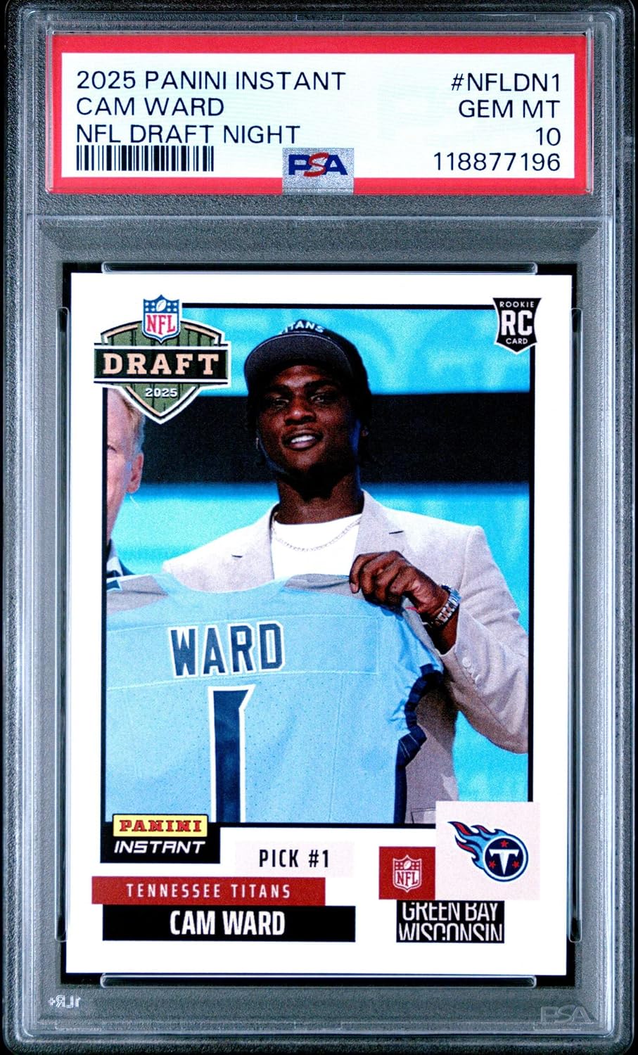 Graded 2025 Panini Instant Cam Ward #NFLDN1 NFL Draft Night Rookie RC Football Card PSA 10 Gem Mint
