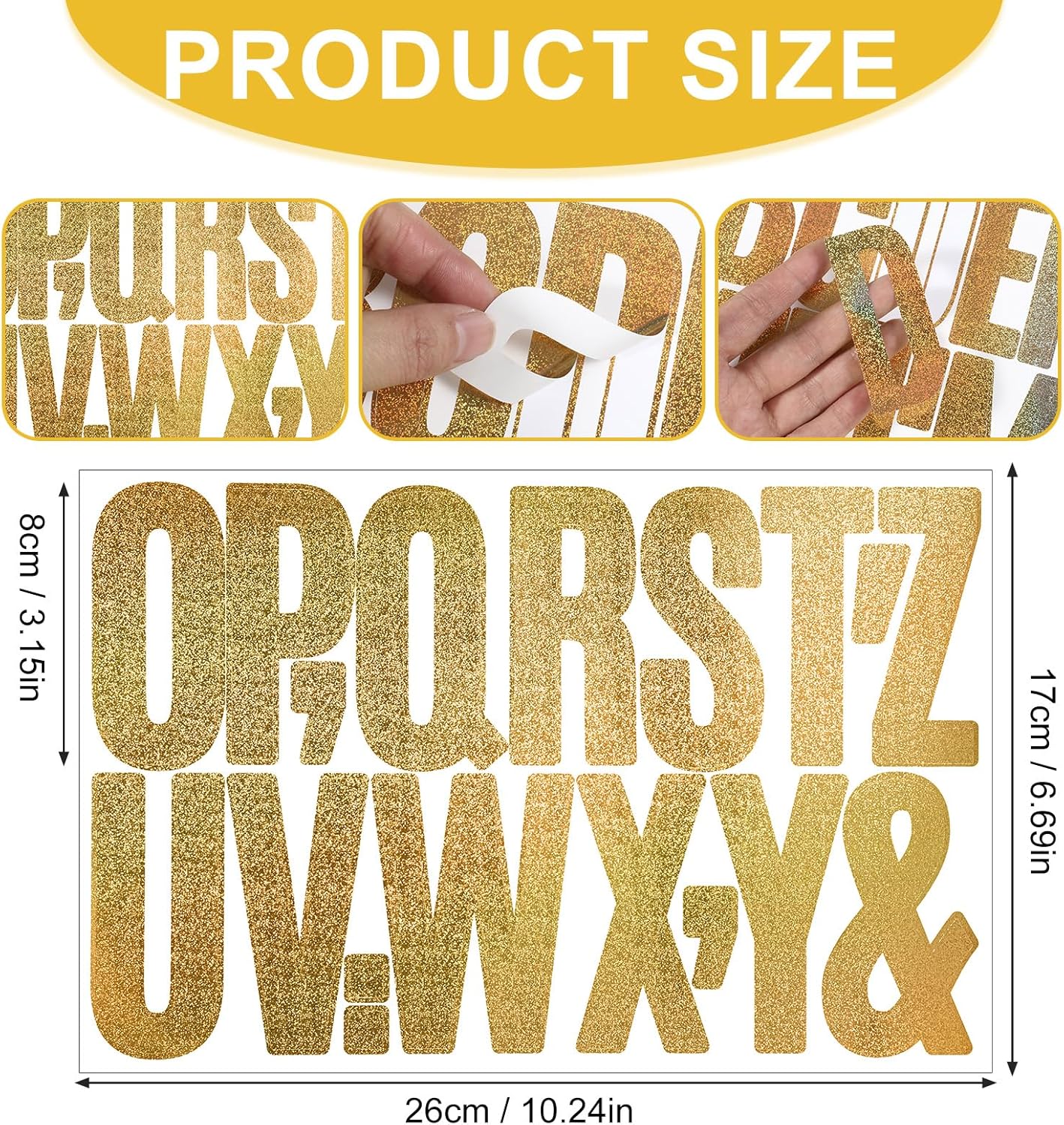 21 Sheets/350 Pcs Gold Letter Number Stickers, 3 Inch Large Glitter Alphabet Number Sticker Self Adhesive Vinyl Letters Stick for Mailbox, Classroom, Bulletin Boards, Home Decor