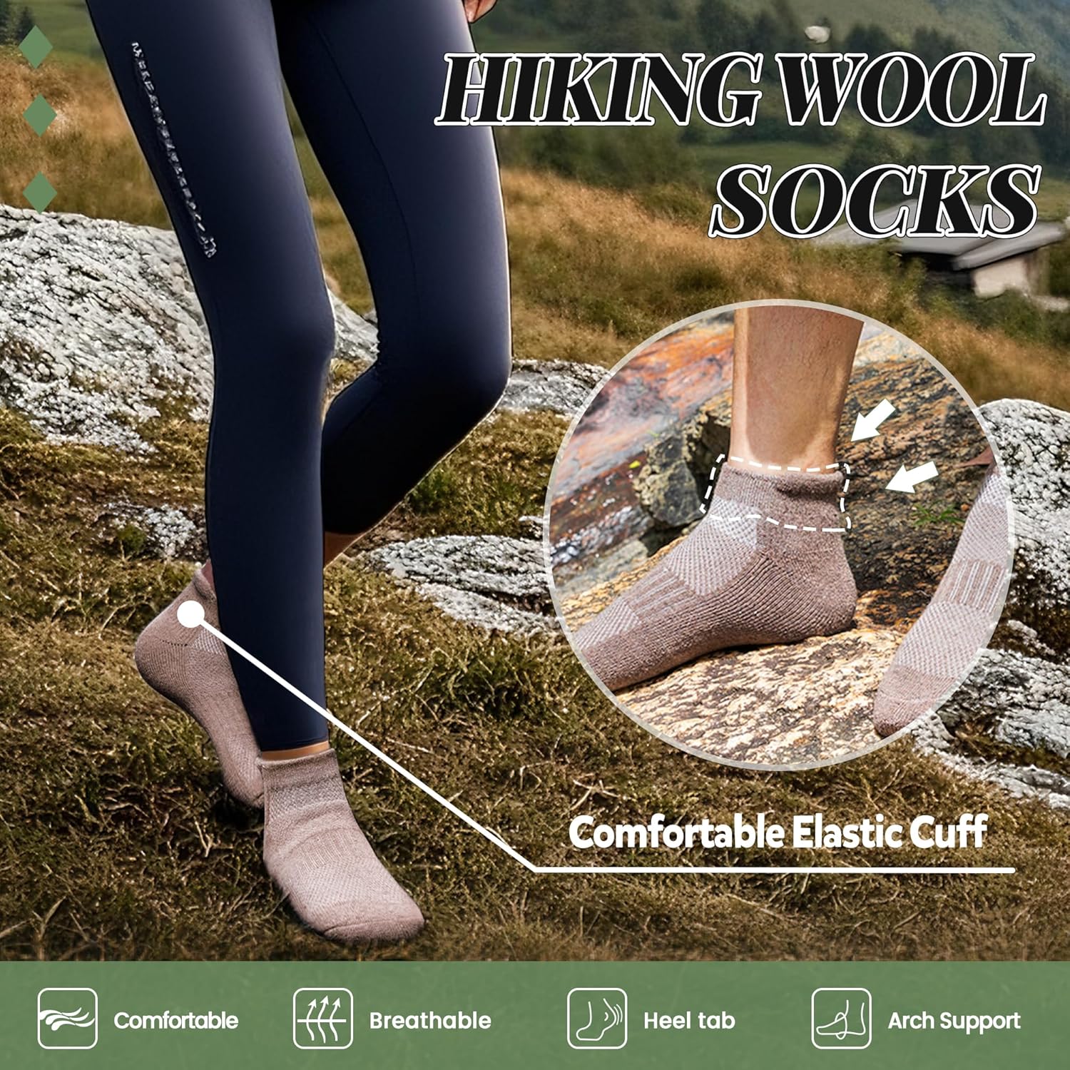 Merino Wool Ankle Hiking Socks For Men & Women No Show Running Athletic Support Thick Cushioned Breathable Socks 6 Pairs - Image 3